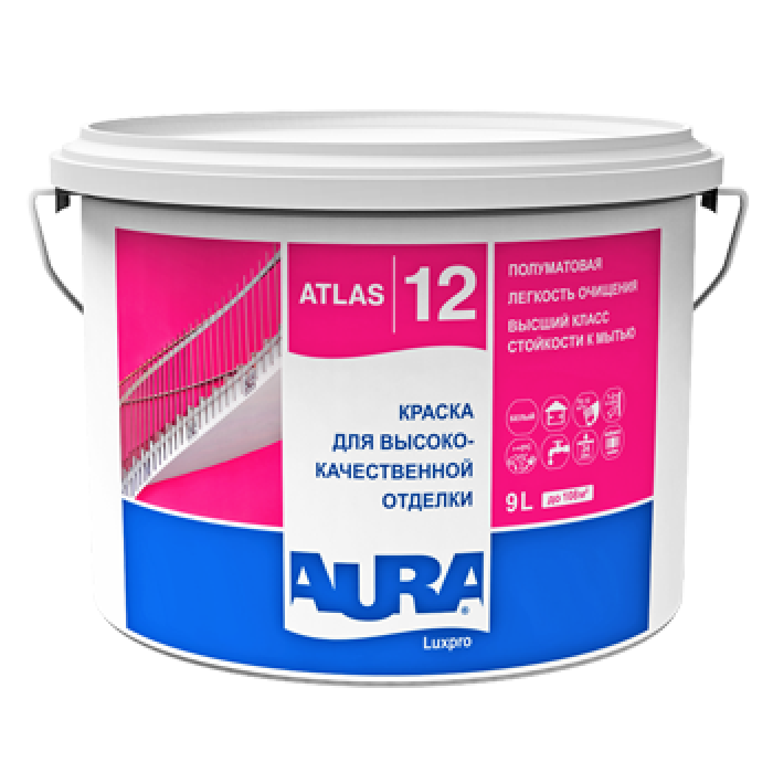 АКРИЛОВАЯ ПОЛУМАТОВАЯ КРАСКА  0,9л. "AURA LUXPRO12 ATLAS" ОСНОВА TR