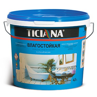 КРАСКА ВД АКРИЛОВАЯ ВЛАГОСТОЙКАЯ TICIANA БАЗА "А" ВЕДРО 4,5Л